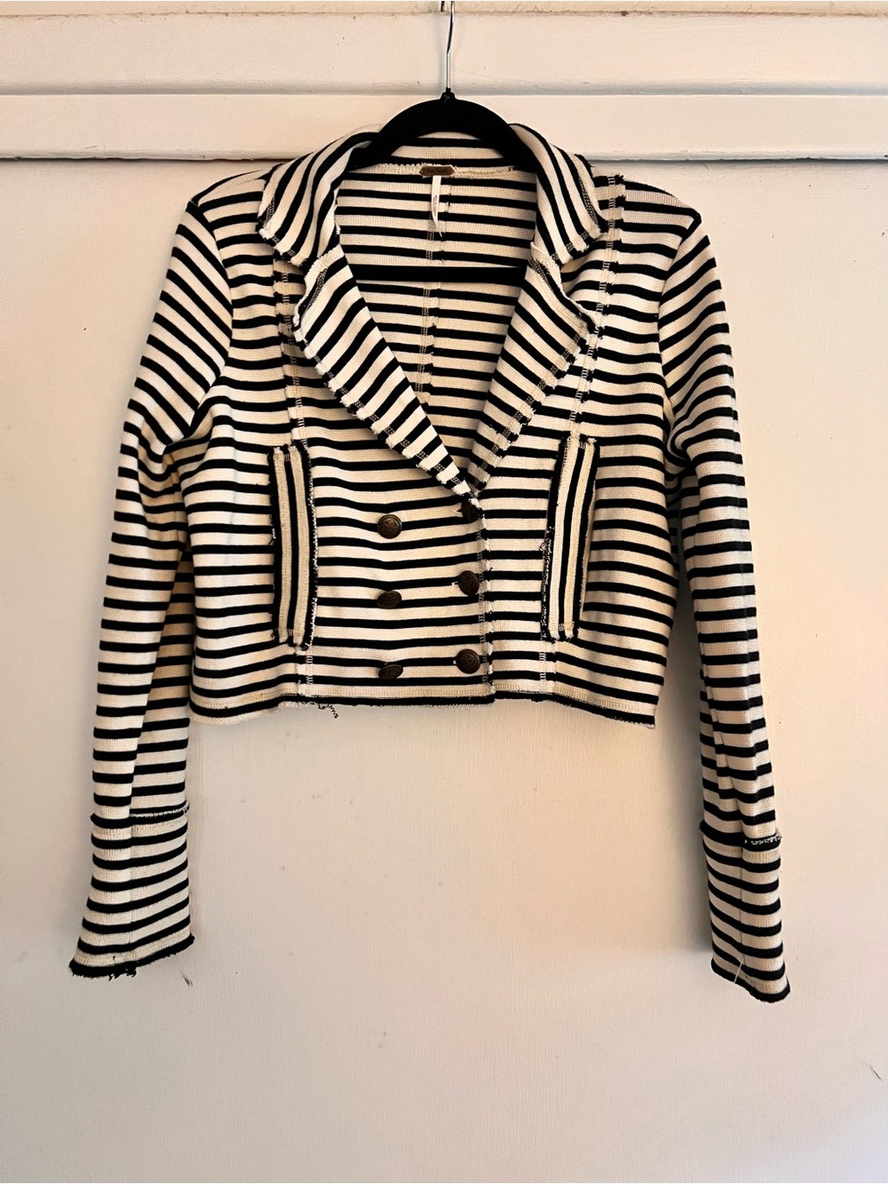 Free People XS Striped Cropped Blazer - Black & White